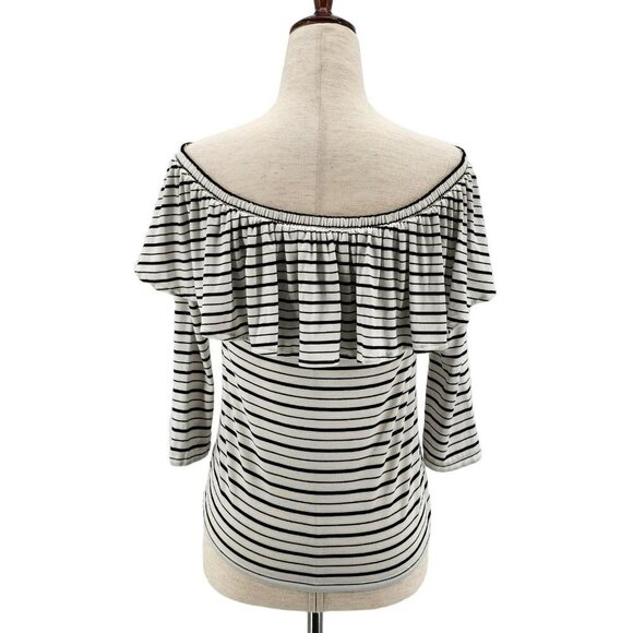 NWT American Eagle Striped White Black Ruffle Off The Shoulder Top Womens XS - Picture 4 of 9